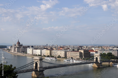 Chain bridge on Danube river Budapest cityscape Hungary © goce risteski