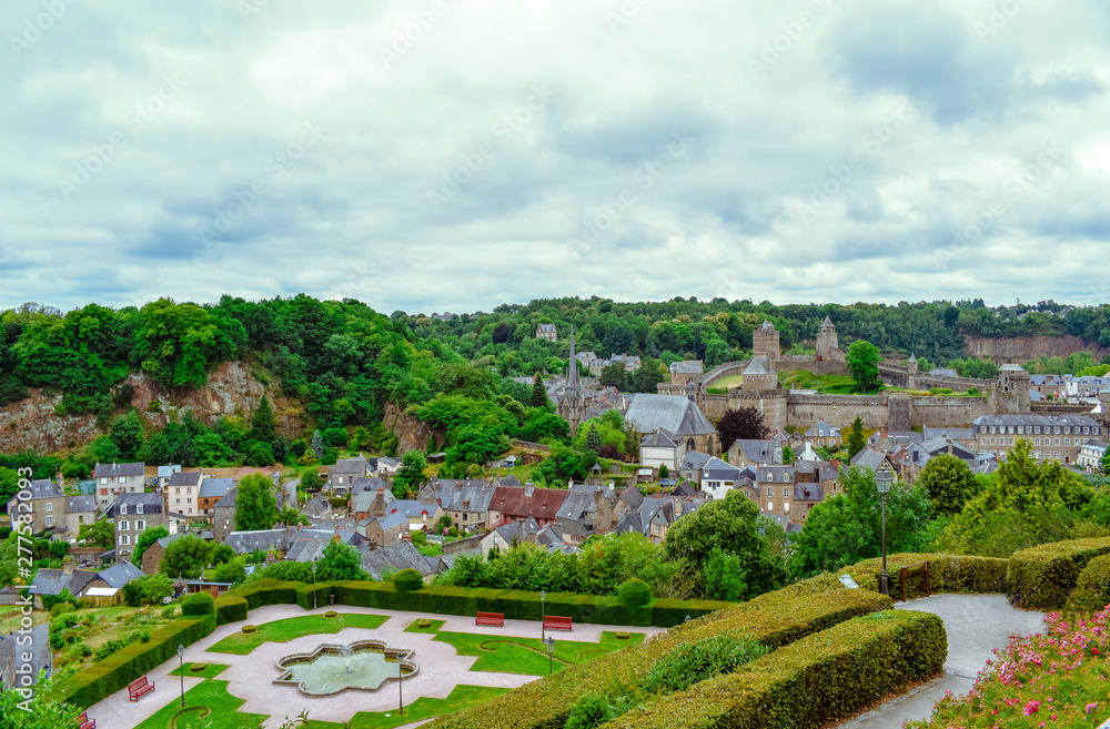 Fougeres old town sightseeing, castle and fort . French Brittany village.