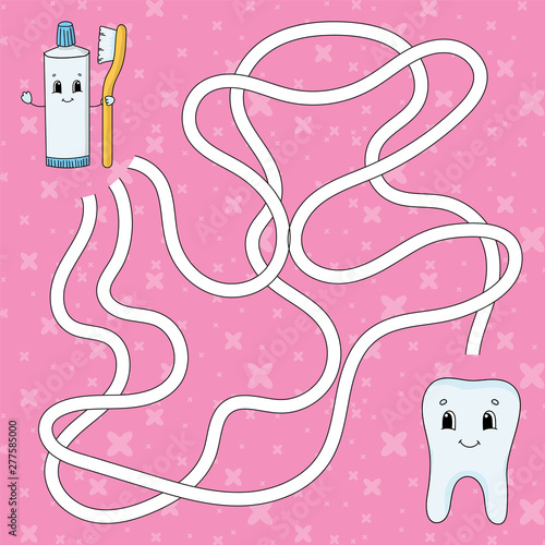 Maze. Game for kids. Funny labyrinth. Education developing worksheet. Activity page. Puzzle for children. Cute cartoon style. Riddle for preschool. Logical conundrum. Color vector illustration.