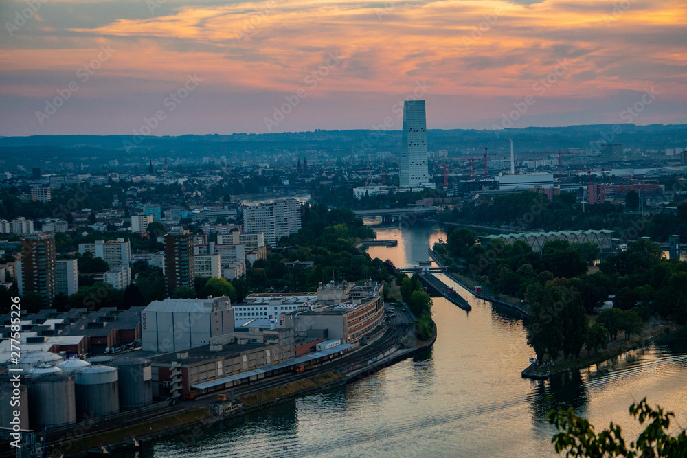 Fototapeta premium sunset view over Basel in Switzerland from a different angle