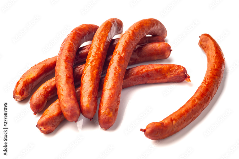 Smoked sausages isolated on a white background