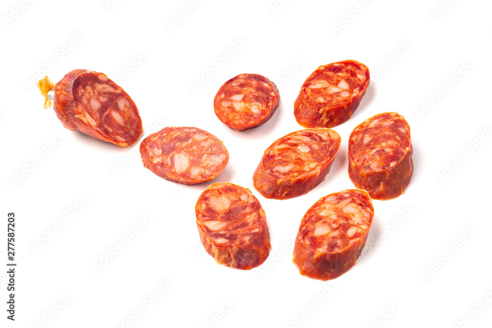 Salami sliced isolated on the white background Salami sliced isolated on the white background