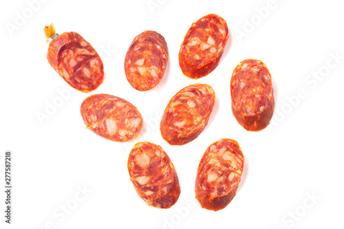 Salami sliced isolated on the white background