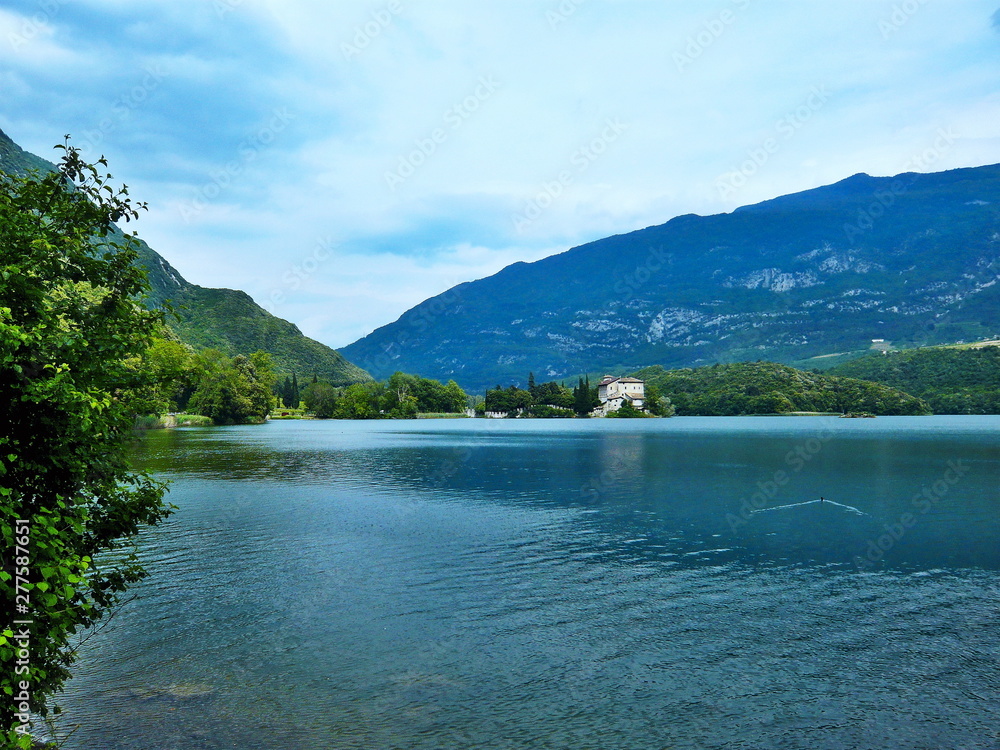 Italy-view of the castle and lake Toblino