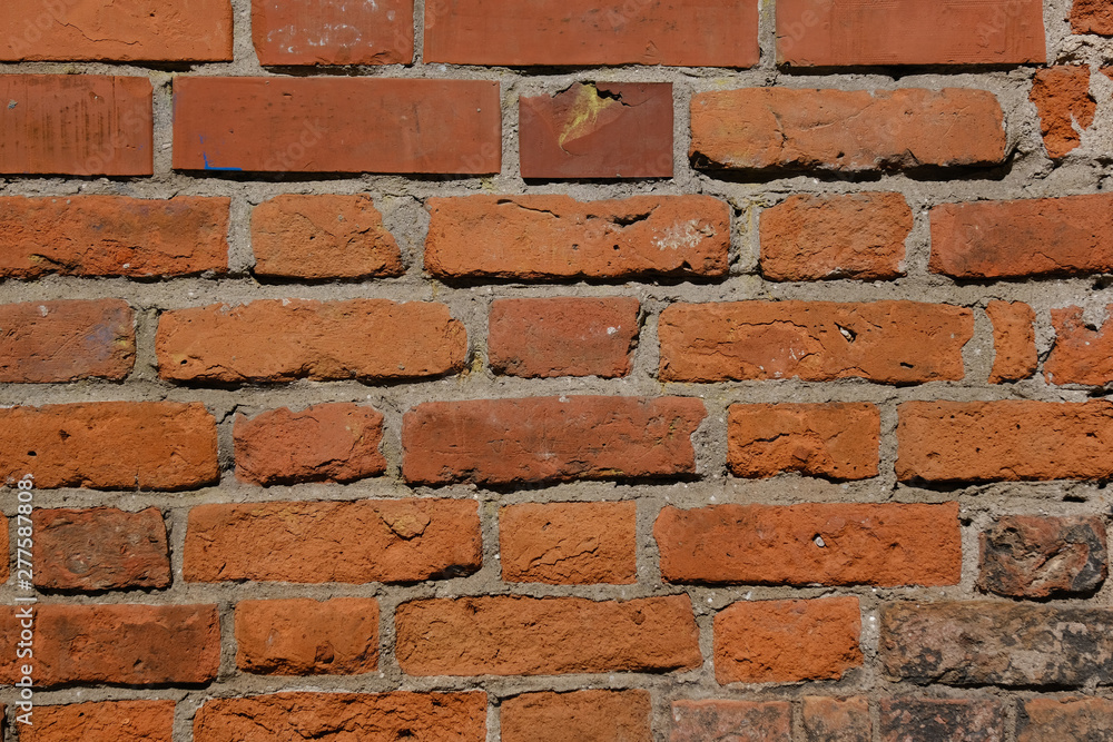 Obraz premium Old orange Brick wall. brick wall, masonry texture, brickwork pattern background