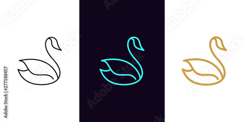Swan icon with different stroke thickness, Bird
