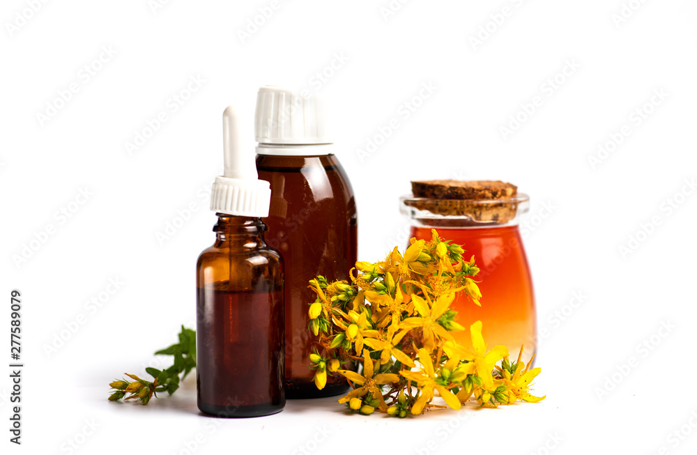 Pot marigold oil and flowers isolated Pot marigold oil and flowers isolated