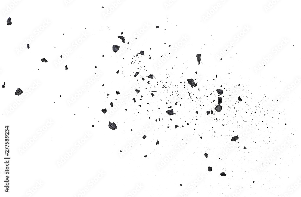 Black coal dust with fragments isolated on white background, top view. Black coal dust with fragments isolated on white background, top view.