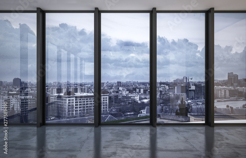 Фототапет Cityscape viewed through floor to ceiling windows