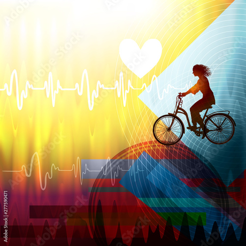 Medical cardiogram of bicycling woman