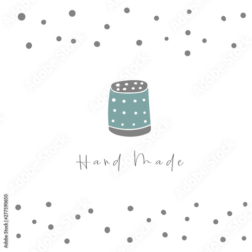 Cute doodle hand drawn thimble with abstract elements, text space.