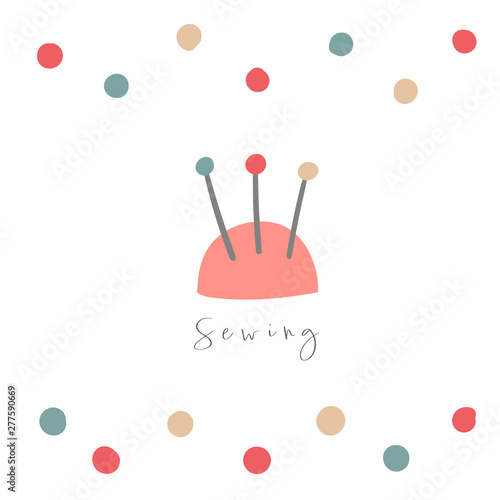 Cute doodle hand drawn pins in pillow with abstract elements, text space.