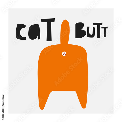 Cat's butt illustration. Card, postcard, tag with kitten.