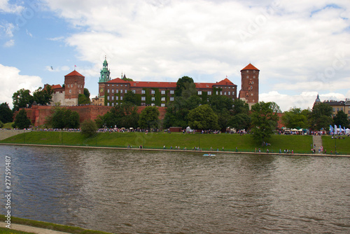 Krakow, Poland -June 1, 2019 Wawel castle. View from outside area near the river.