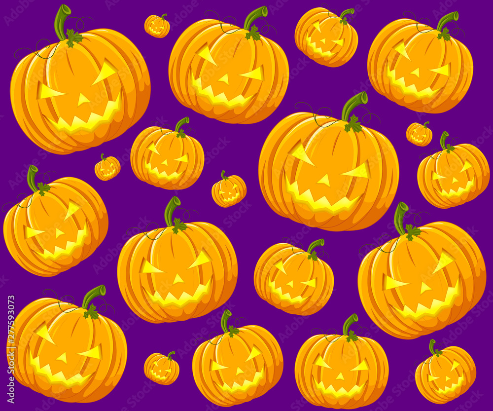 A lot of Halloween pumpkins on a purple background A lot of Halloween pumpkins on a purple background