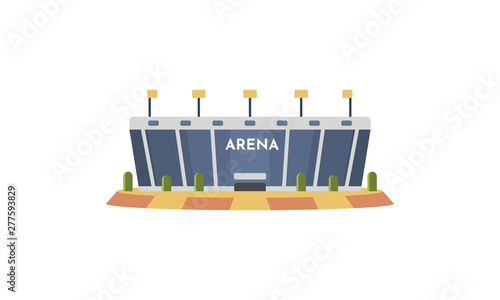 Sport stadium front view vector in cartoon style. City arena exterior illustration. photo