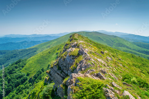 Beautiful mountain view from the path from Beklemeto to Kozya Stena, Troyan Balkan, Bulgaria photo