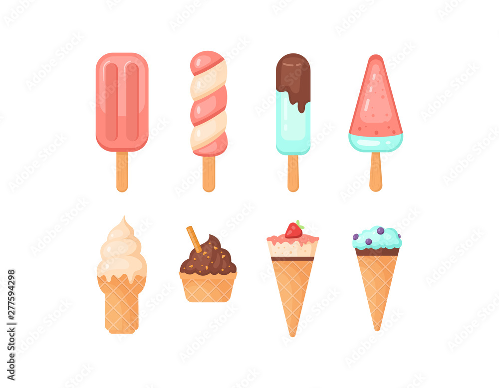 Popsicle ice-cream vector set. Cute ice lollys collection isolated ob white background. Popsicle ice-cream vector set. Cute ice lollys collection isolated ob white background.
