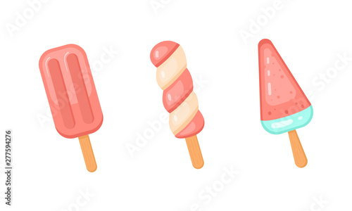 Popsicle ice-cream vector set. Cute ice lollys collection isolated ob white background.