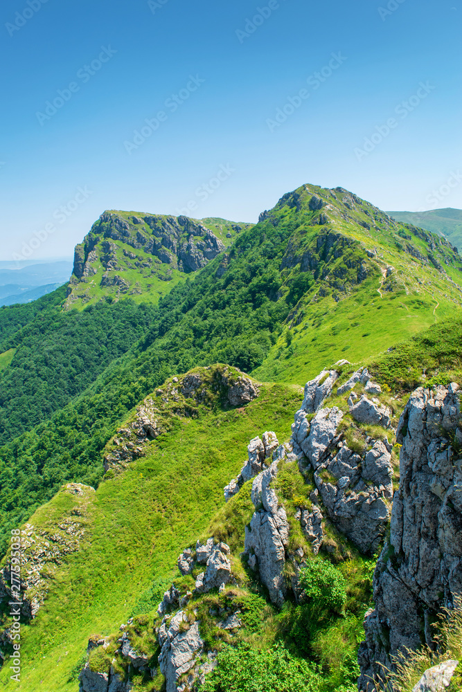 Fototapeta premium Beautiful mountain view from the path from Beklemeto to Kozya Stena, Troyan Balkan, Bulgaria