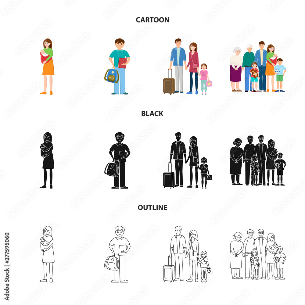 Isolated object of character and avatar logo. Set of character and portrait stock vector illustration. Isolated object of character and avatar logo. Set of character and portrait stock vector illustration.
