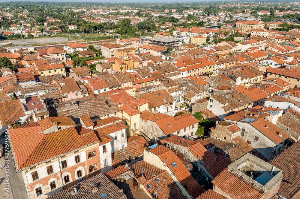 Aerial view of small town Pietrasanta in Versilia, Tuscany, Italy