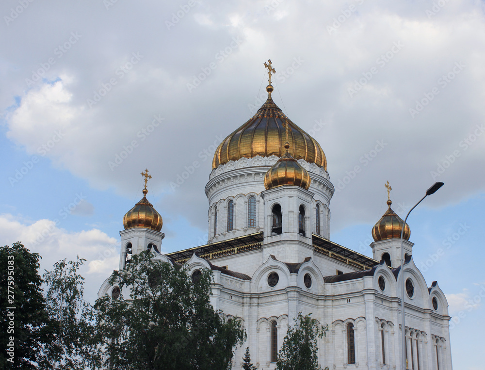 Cathedral of Christ the Saviour panoramic summer day view on blue sky background in Moscow, Russia