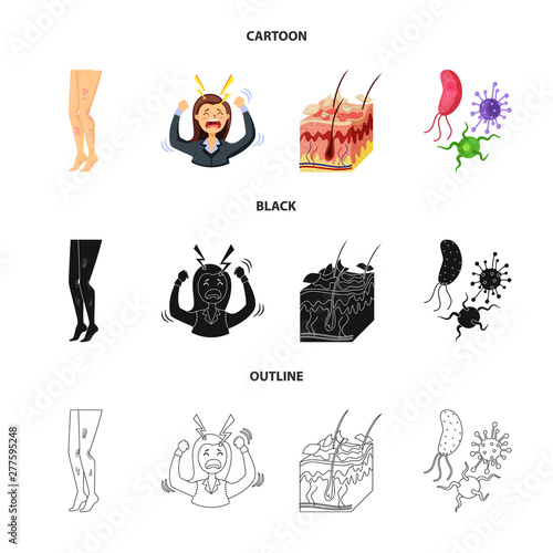Vector illustration of medical and pain icon. Set of medical and disease stock vector illustration.