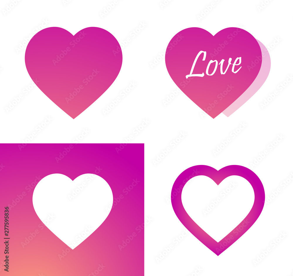 Icon of pink heart - Sticker with Love symbol on white and rose background - Vector