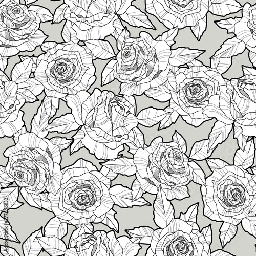 seamless pattern of hand drawn roses, vector