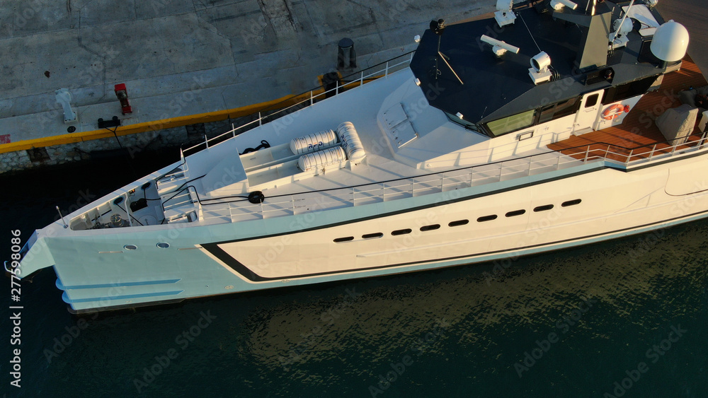Aerial drone bird's eye top view photo of luxury yacht docked in ...