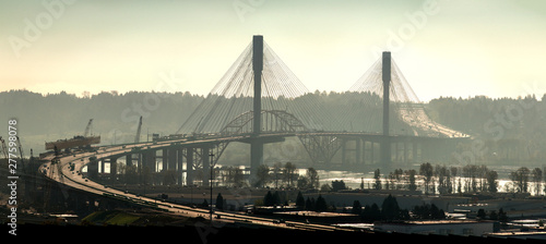 Canada, BC, Coquitlam.  Port Mann Bridges, old and new.