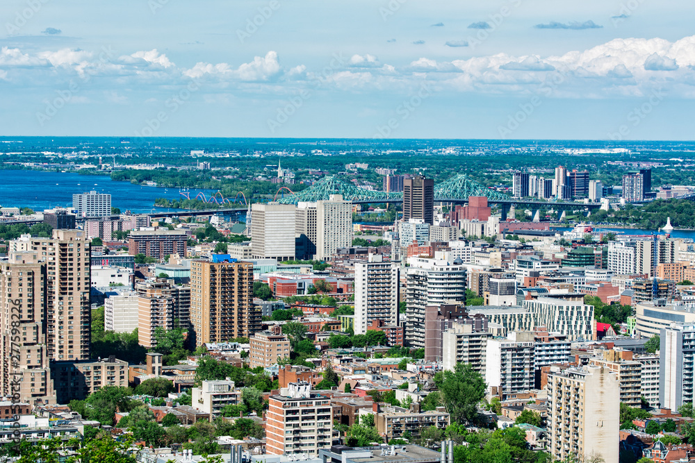Panoramic view of downtown Montreal in the summer.