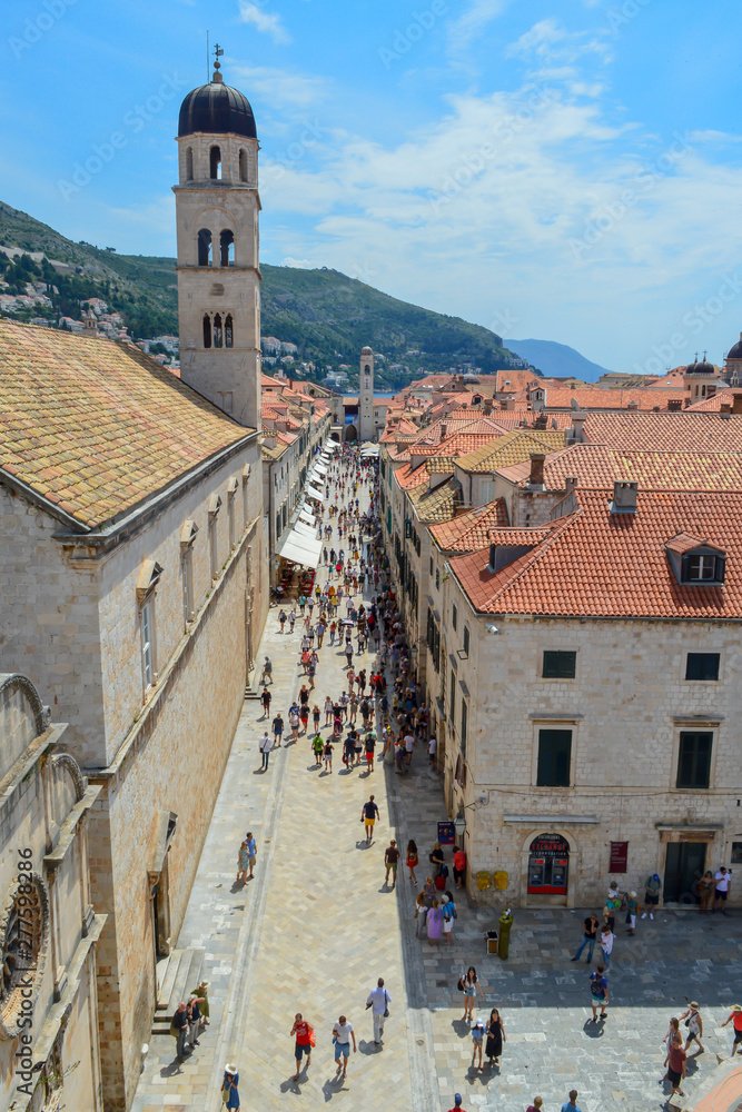 Stradun, the city's main street in town Dubrovnik, Croatia on June 18, 2019. Some episodes of the Game of Thrones filmed there.