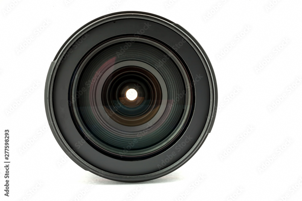Black photo lens isolated on white background