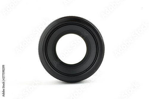 Black photo lens isolated on white background