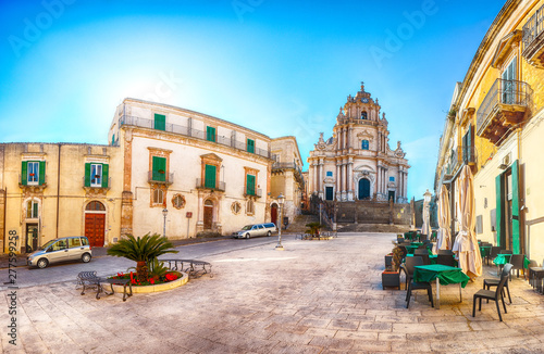 The baroque Saint George cathedral of Modica and Duomo square in Ragusa