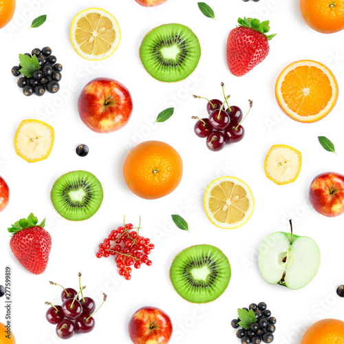 Fruits seamless pattern. Top view