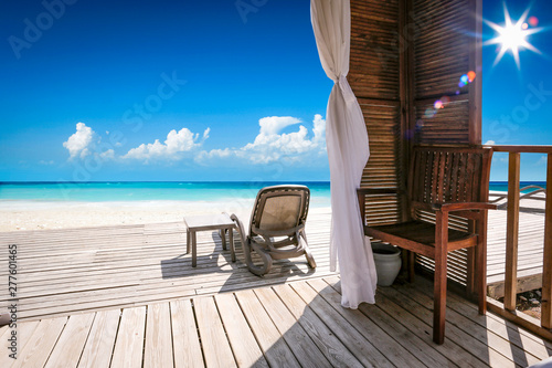 Fototapeta Naklejka Na Ścianę i Meble -  Summer background of beach with landscape of sea 
