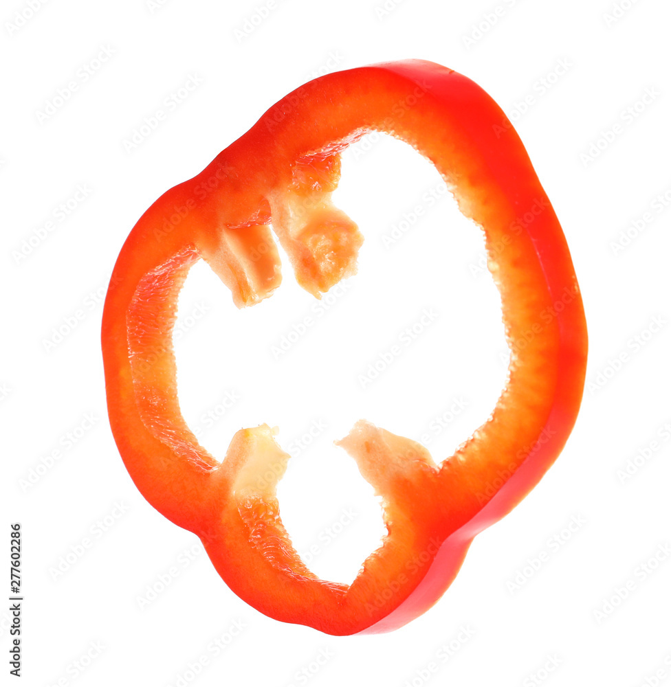 Slice of ripe red bell pepper on white background Slice of ripe red bell pepper on white background