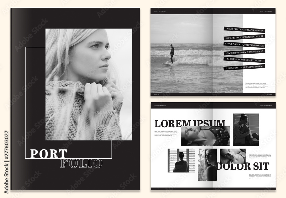 Black and White Portfolio Layout Stock Template | Adobe Stock