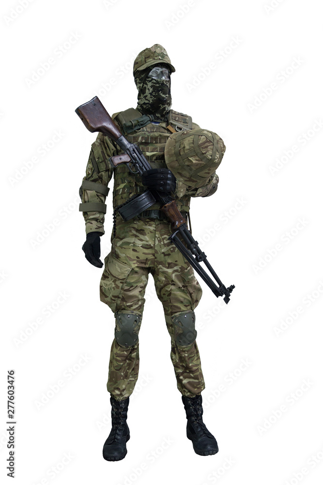 Mannequin in the form of an infantryman of the Ukrainian army with a machine gun Mannequin in the form of an infantryman of the Ukrainian army with a machine gun