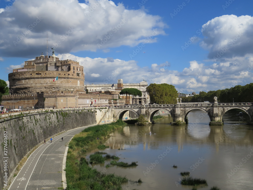 Beautiful round building and bridge in Rome