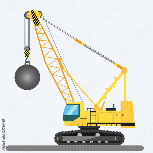 Wrecking ball crane, heavy machinery vector illustration