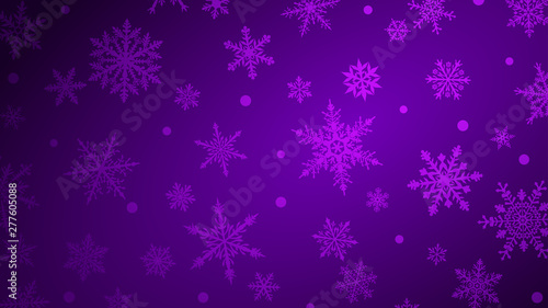 Christmas background with various complex big and small snowflakes in purple colors
