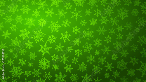 Wallpaper Mural Christmas background with various complex big and small snowflakes in green colors Torontodigital.ca