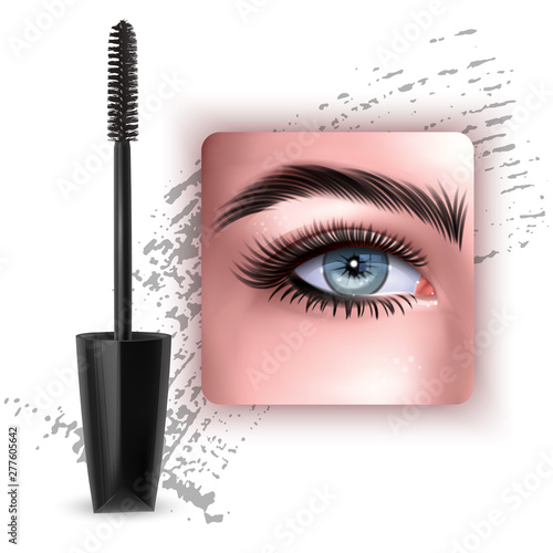 Mascara design picture, with single Blue eye and eyelash for advertising use, Realistic 3d illustration