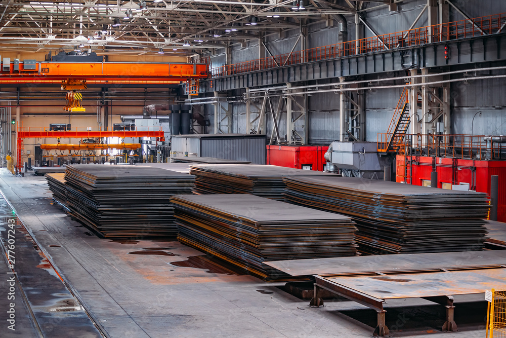 Stack of steel sheets in warehouse