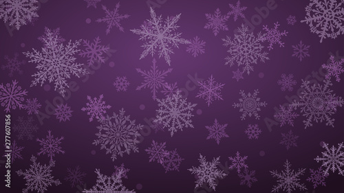 Christmas background with various complex big and small snowflakes in purple colors