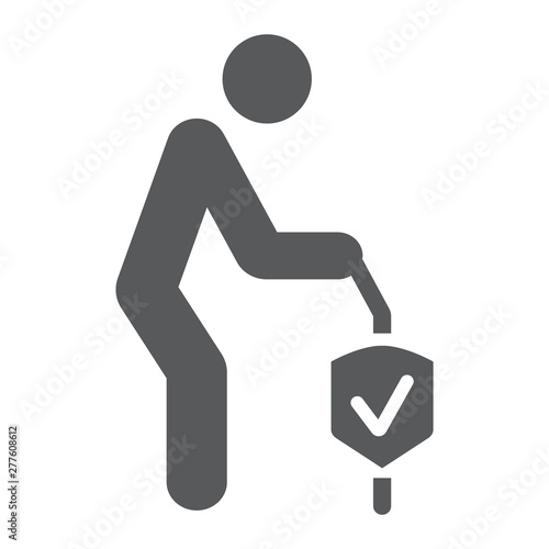 Pension insurance glyph icon, human and protection, old people care sign, vector graphics, a solid pattern on a white background.